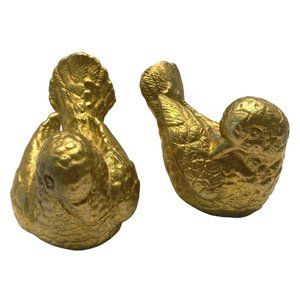 Turtle Doves Pair Sculpted Gold Painted Vintage Figurines Mexico MCM Home Decor